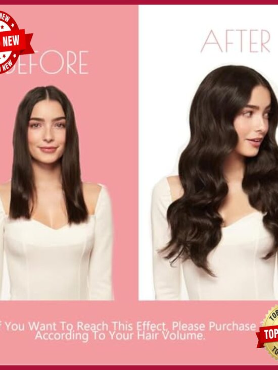 Seamless Clip-In Human Hair Extensions, 16 Inch, 7 Piece Set